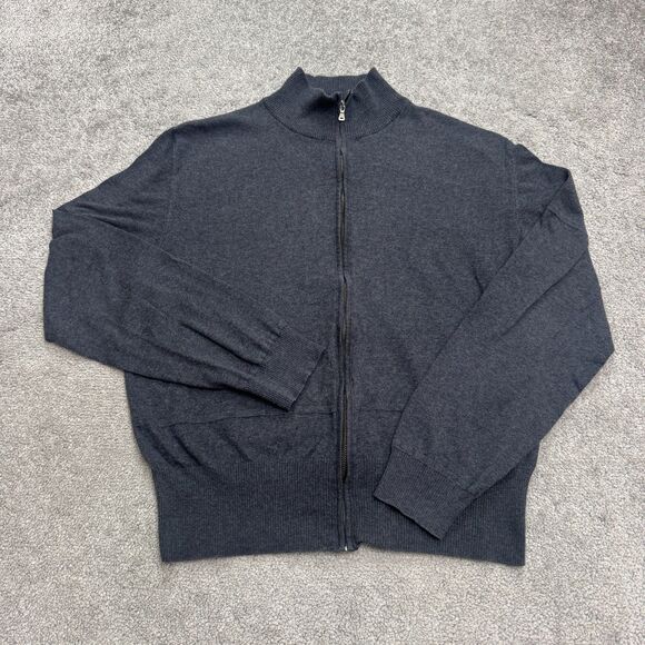 Boss Hugo Boss Full Zip Cardigan Sweater Mens Small Charcoal Gray Mock Cotton - Picture 1 of 15